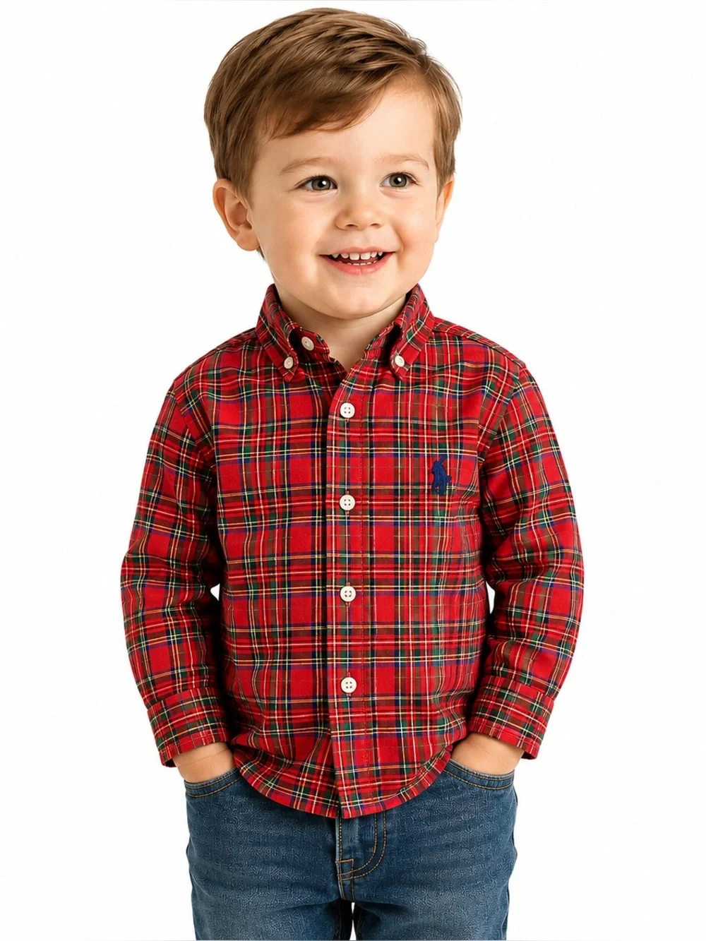 Ralph Lauren Red Plaid Button Down Shirt Boys Size 2/2T